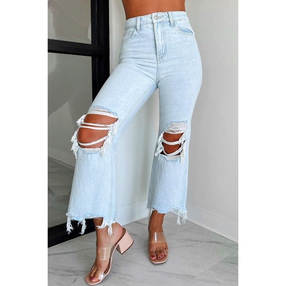 VERVET Ripped Flare Crop Jeans - Picture 5 of 11